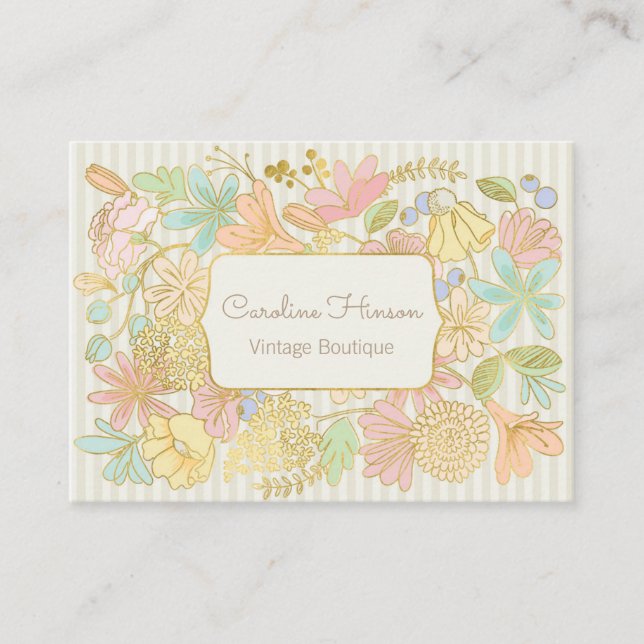 Visita Tarjeta de Negocios de Flores Pastel con efecto Or (Anverso)