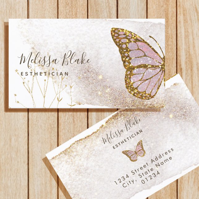 Visita tarjeta de negocios de mariposa rosa color agua (Subido por el creador)