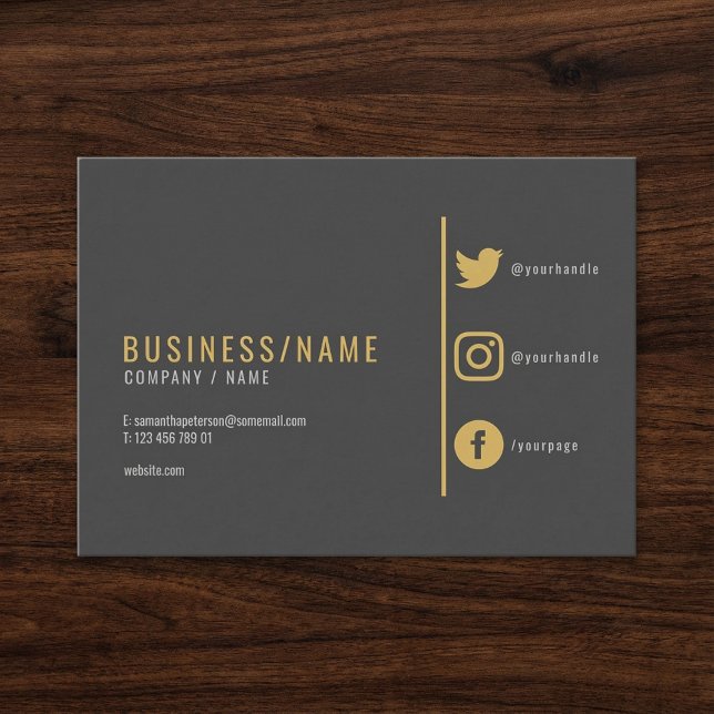 Visita Tarjeta de negocios de medios sociales gris y dora (Grey and gold social media business card. business card)