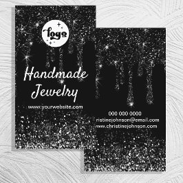 Visita tarjeta de negocios de purpurina de goteo negro