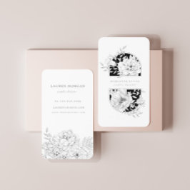 Visita Tarjeta De Negocios Floral Elegante En Blanco Y Ne