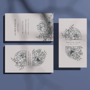 Visita Tarjeta De Negocios Floral Elegante En Blanco Y Ne