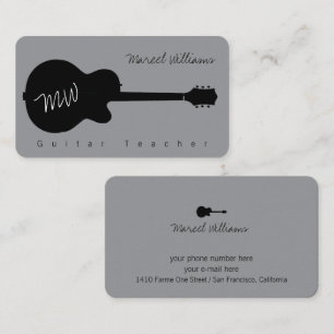 Visita Tarjeta de negocios gris música con guitarra negra