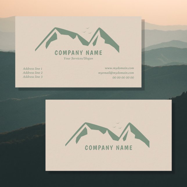 Visita Tarjeta de negocios marrón claro con montañas verd (Light Brown Business Card with Green Mountains)