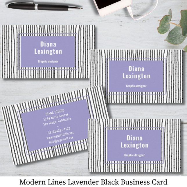 Visita Tarjeta de negocios Modern Lines Lavender Black (Subido por el creador)