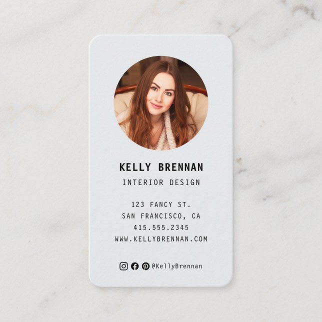 Visita Tarjeta de negocios moderna con foto y medios soci (Anverso)