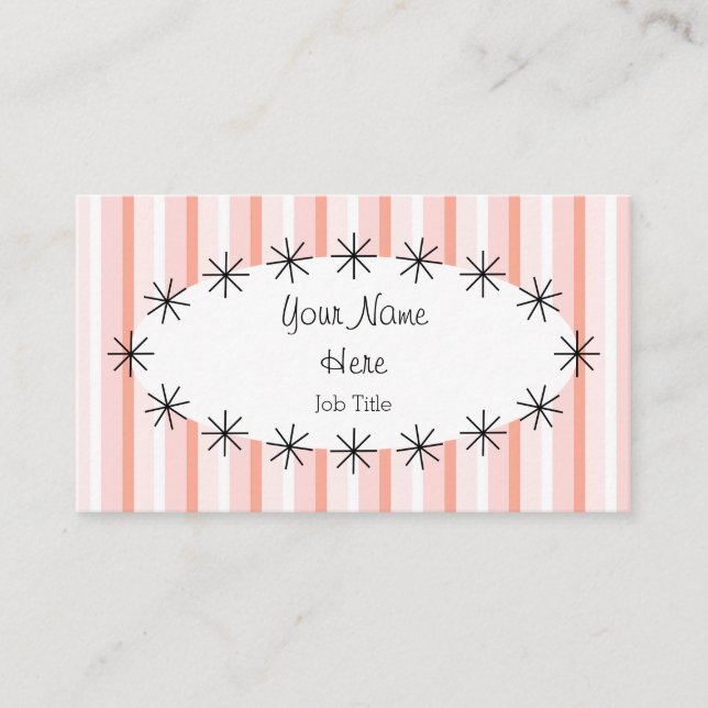 Visita Tarjeta de negocios ovalada Coral Stripe (Anverso)