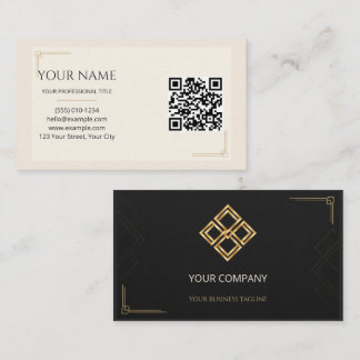 Visita Tarjeta de Negocios QR de Marfil Negro y Oro con L