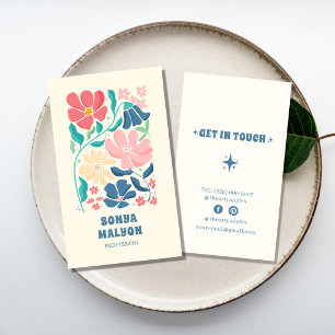 Visita Tarjeta de negocios retro dibujada a mano con flor