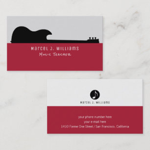 Visita tarjeta de negocios roja de músico con guitarra ne