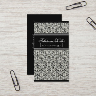 Visita Tarjeta de negocios Romantic Damask, negro y blanc