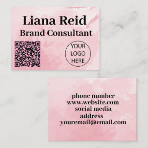 Visita Tarjeta de negocios rosa con código qr y logotipo