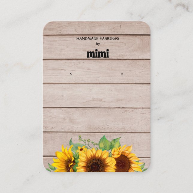 Visita Tarjeta De Negocios Rustic Sunflower Earrings (Anverso)