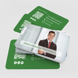 Visita Tarjeta de Networking con Foto de Código QR Verde 