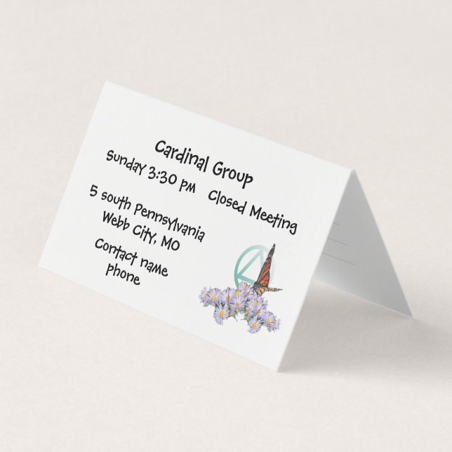 Visita tarjeta de números de grupo de recuperación (Anverso)