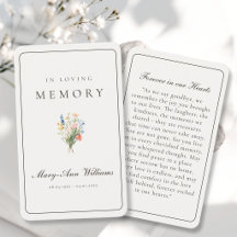 Tarjeta de oración conmemorativa de flores silvest