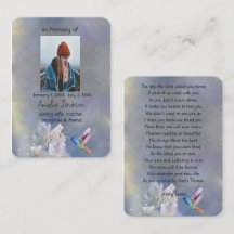 Tarjeta de oración conmemorativa Hummingbird Flore