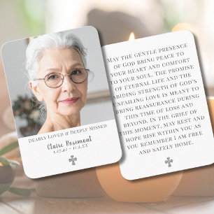 Visita Tarjeta de oración de cruz con foto de funeral min