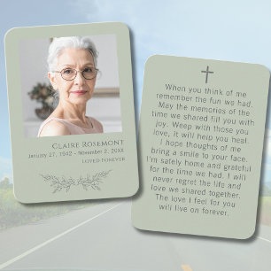 Visita Tarjeta de oración de funeral con foto floral verd