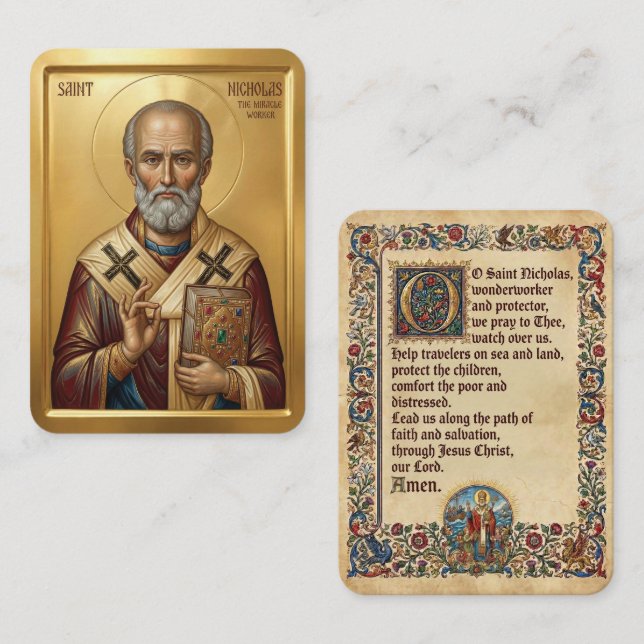 Visita tarjeta de oración de San Nicolás (Anverso / Reverso)