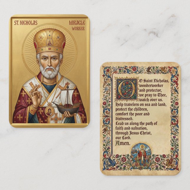 Visita tarjeta de oración de San Nicolás (Anverso / Reverso)