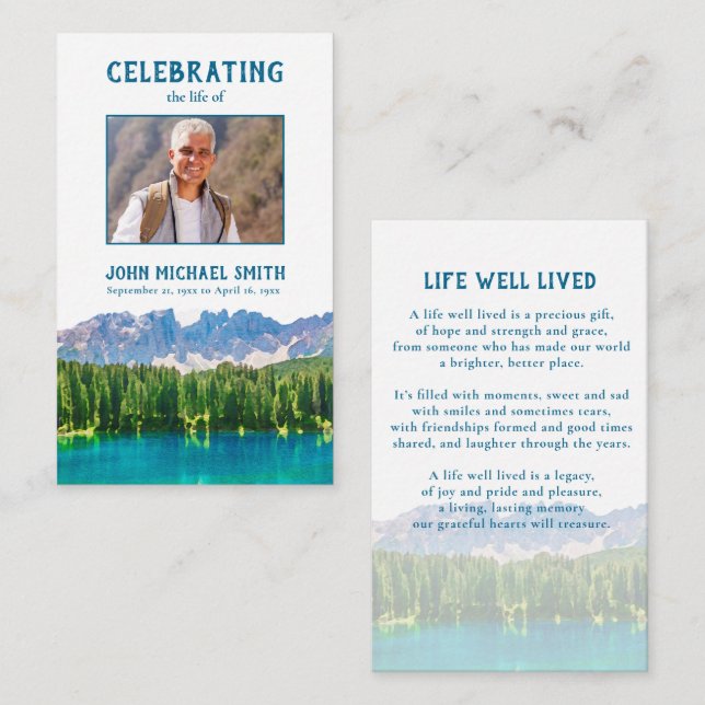 Visita Tarjeta de oración del funeral de Mountain Lake Me (Anverso / Reverso)