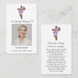 Visita Tarjeta de oración fúnebre con foto de cruz de flo