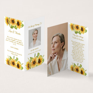 Visita Tarjeta de oración fúnebre de foto de girasol dobl