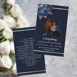 Visita Tarjeta de oración fúnebre floral con foto en blan