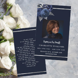 Visita Tarjeta de oración fúnebre floral con foto en blan