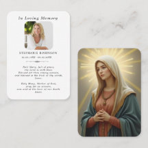 Tarjeta de oración fúnebre religiosa de la Virgen 