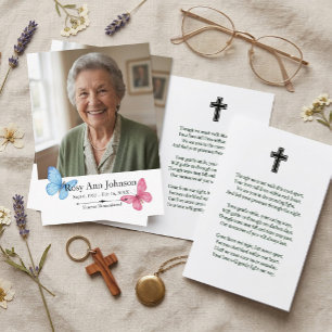 Visita Tarjeta de oración funeral con foto de mariposa