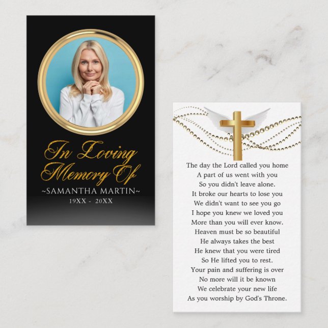 Visita Tarjeta de oración funeraria de foto enmarcada con (Anverso / Reverso)