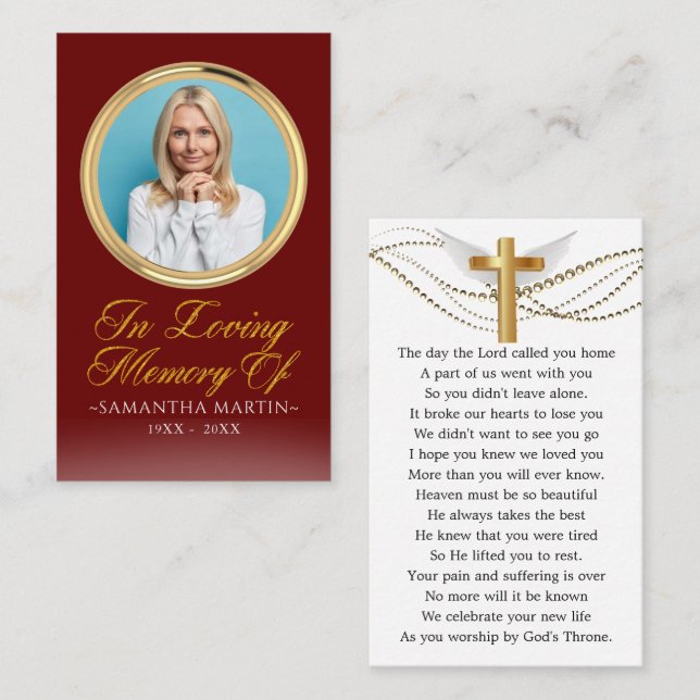 Visita Tarjeta de oración funeraria de foto enmarcada con (Anverso / Reverso)