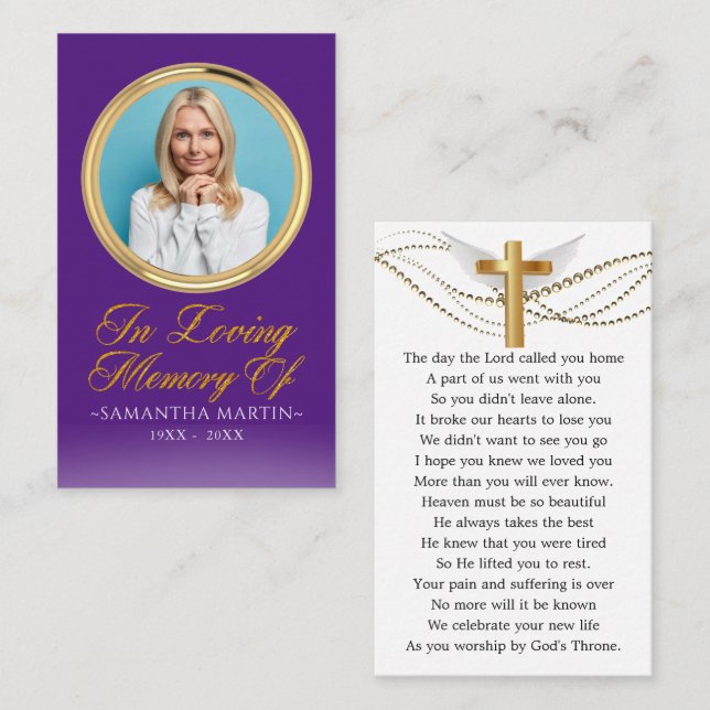 Visita Tarjeta de oración funeraria de foto enmarcada con (Anverso / Reverso)