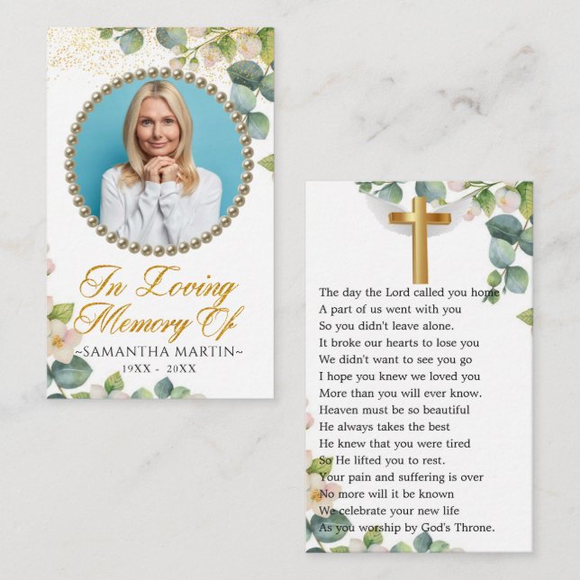 Visita Tarjeta de oración funeraria Eucalyptus Bloom Phot (Anverso / Reverso)