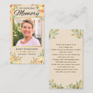 Visita Tarjeta de oración funeraria floral de la foto de