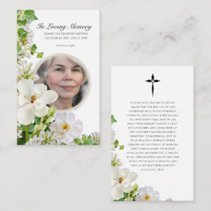Visita Tarjeta de Oración Memorial con Flores Blancas