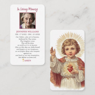 Visita Tarjeta de Oración Niño Jesús Sagrado Corazón Padr