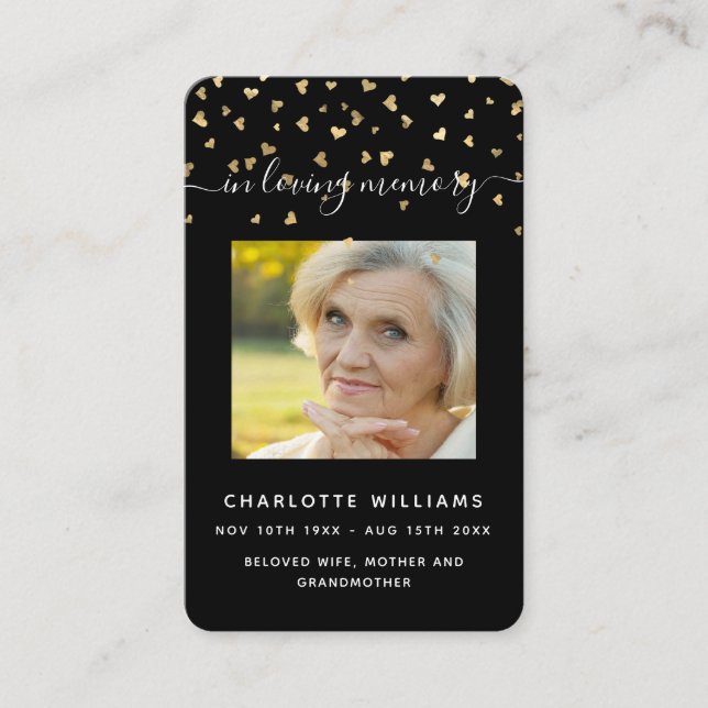 Visita Tarjeta de oraciones fúnebres de los corazones de  (Anverso)