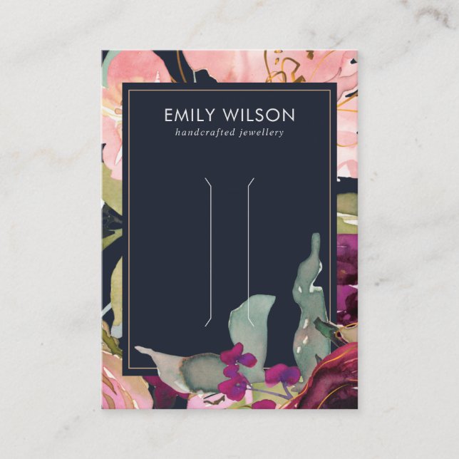 VISITA TARJETA DE PANTALLA DEL CLIP FLORAL DE NAVY BURGUN (Anverso)