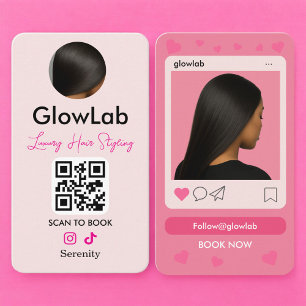 Visita Tarjeta de peluquera con código QR rosa para Insta