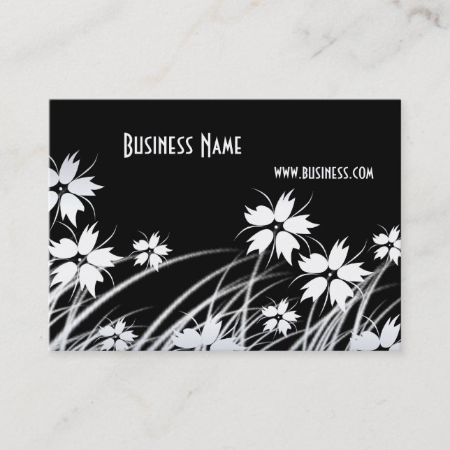 Visita Tarjeta de Perfil Flores Estilo Negro y Blanco (Anverso)