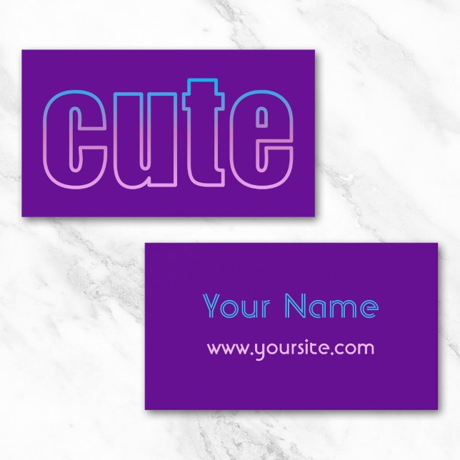 Visita Tarjeta de perfil linda (Ombre Outline Cute on Purple Business Card)