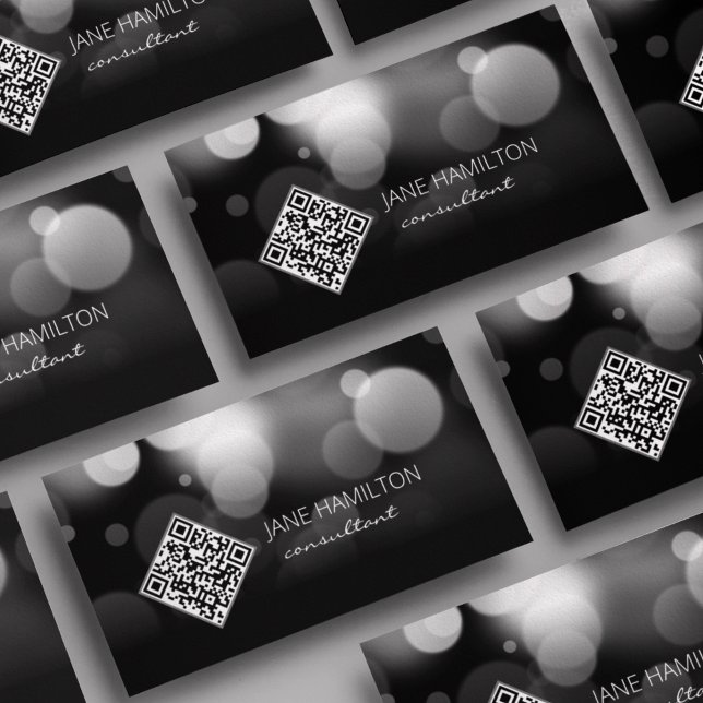 Visita Tarjeta de perfil negra moderna con código QR (Subido por el creador)