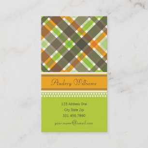 Visita Tarjeta de perfil Retro Naranja Green Moda Plaid P