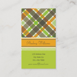 Visita Tarjeta de perfil Retro Naranja Green Moda Plaid P