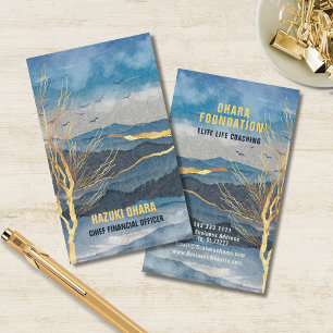 Visita Tarjeta de Personalizado Luxe Blue Gold Mountain