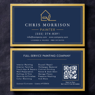 Visita Tarjeta de Pintor de Casas Código QR Dorado Azul P
