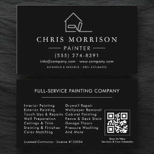 Visita Tarjeta de pintor de casas código QR negro platead